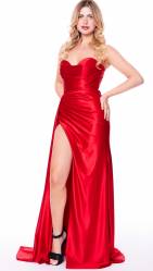 Erin Strapless Satin Side Sash Gown